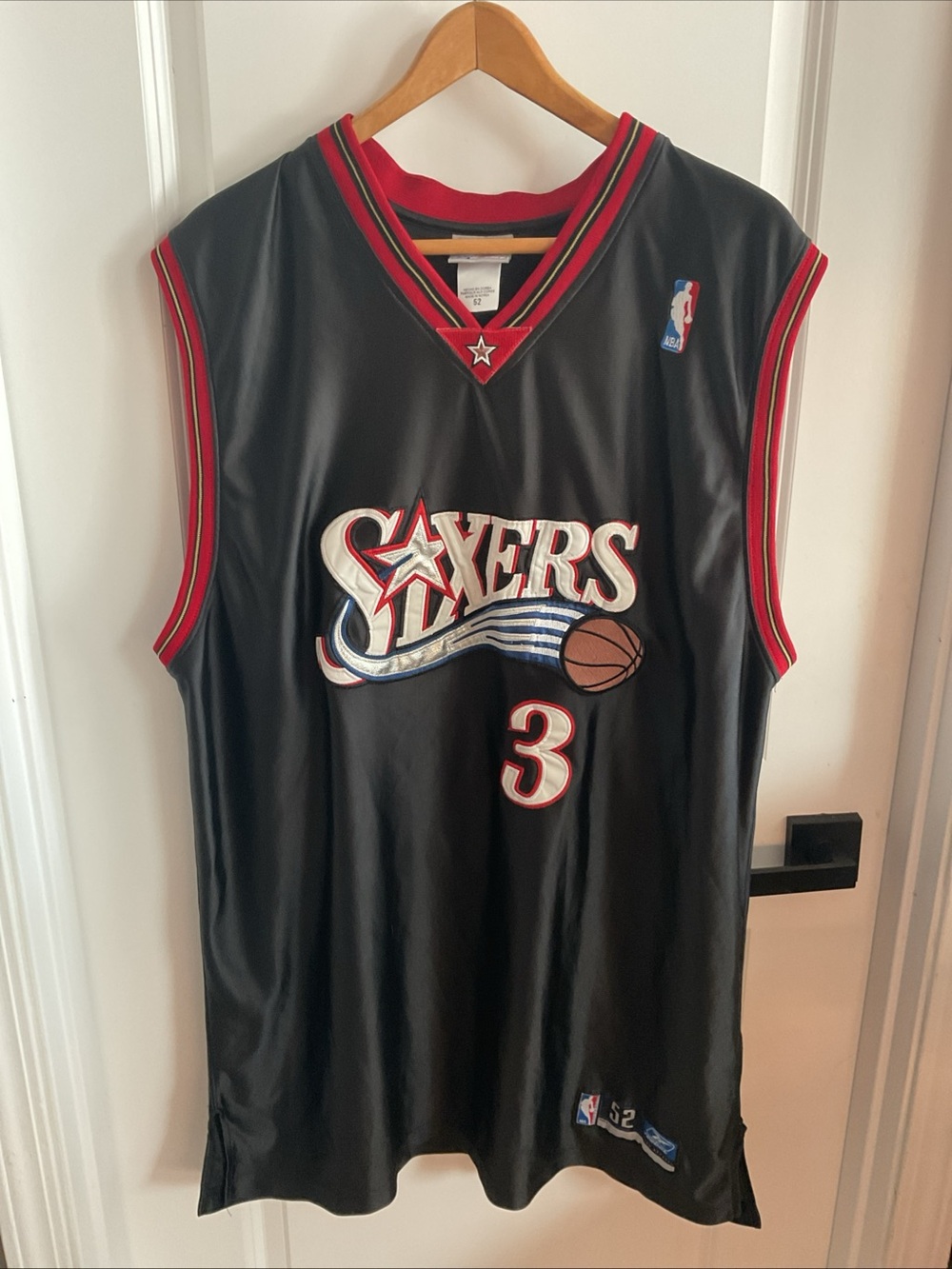 Reebok - Black & Red Sixers Allen Iverson #3 Basketball Jersey - Size 52